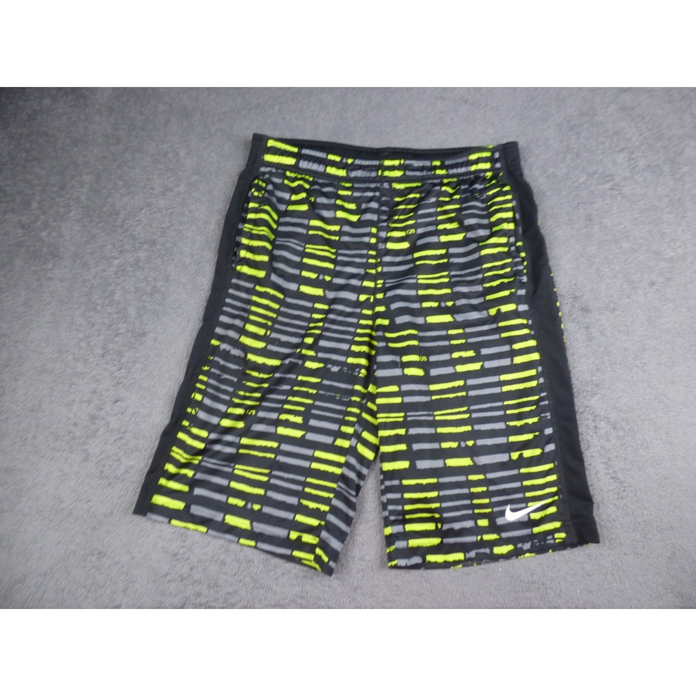 Nike Dri-FIT Mens Shorts Large Black Volt Yellow Grey Geometric Athletic Gym